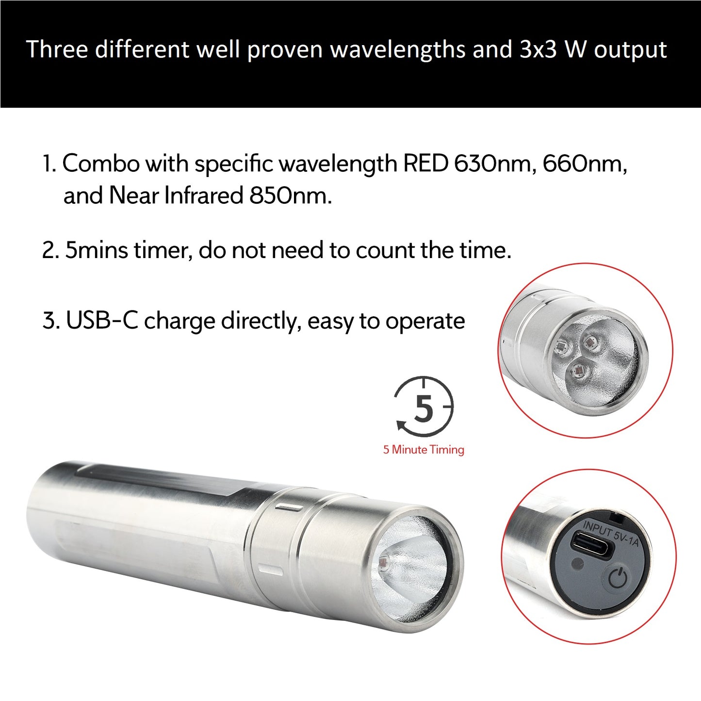 LED-LLLT/LED-ljusterapi penna 3x3 W